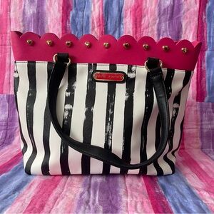 Betsey Johnson Tote Bag Large Purse Black White Stripes/ Polka dots new w/o tags